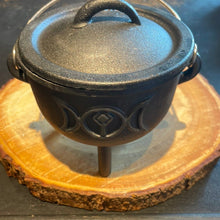 Load image into Gallery viewer, Goddess Triple Moon Cast Iron Cauldron - Witch Chest