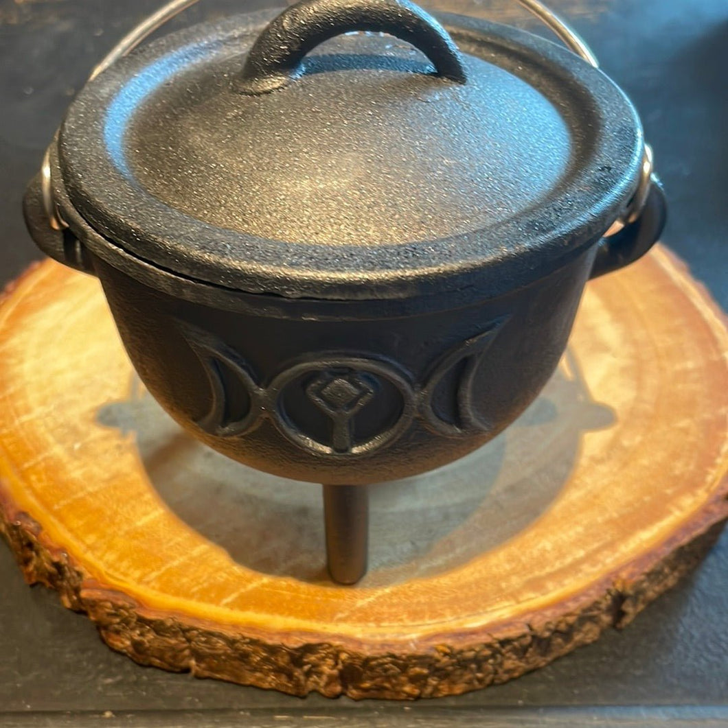 Goddess Triple Moon Cast Iron Cauldron - Witch Chest