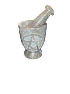 Grey/Pink Soapstone Pentacle Mortar & Pestle - Witch Chest